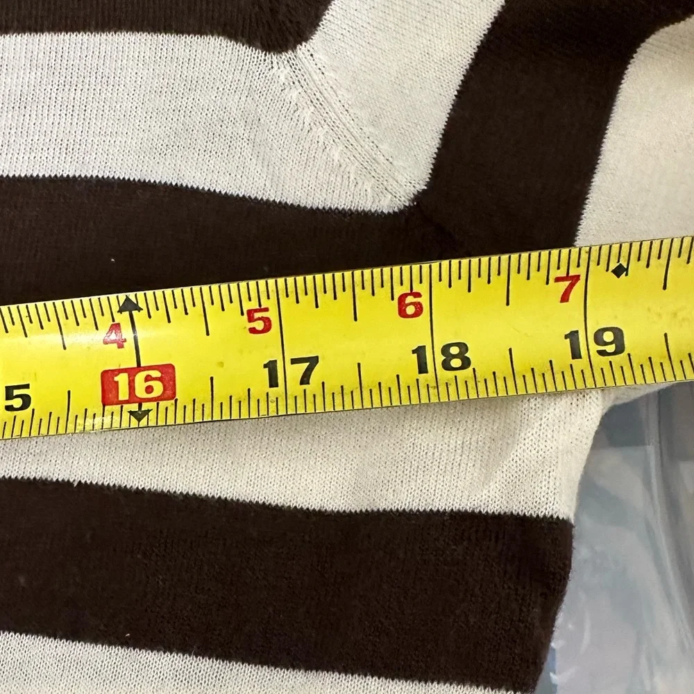 J. Crew Featherweight Chocolate Brown Ivory Cardigan Striped V Neck Cotton Large